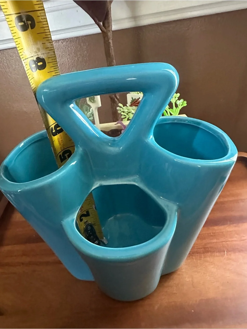 Blue Ceramic Decor 4 Section Silverware Holder Kitchen Table Organizer